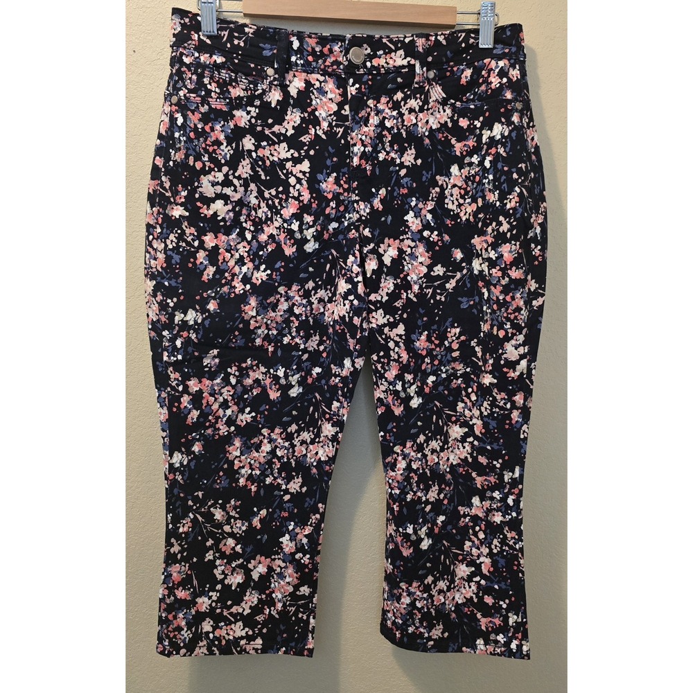 Bandolino Lisbeth Skimmer Womens Sz‎ 6 Blue/floral Capri  Pants Stretch Denim